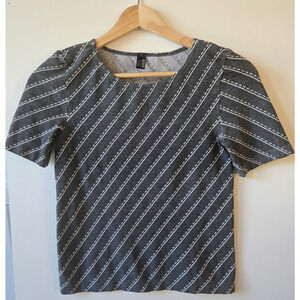 Vintage Y2K Wolford Top Womens Small Gray Striped Stretch Cropped 90s Baby Tee